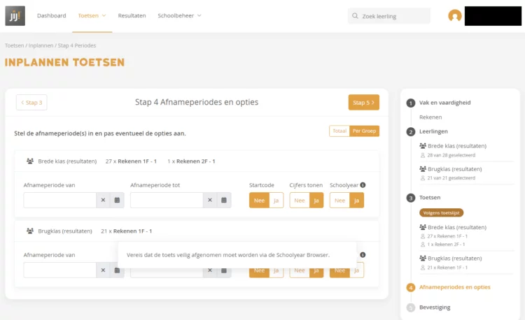 Toetsen inplannen via Schoolyear