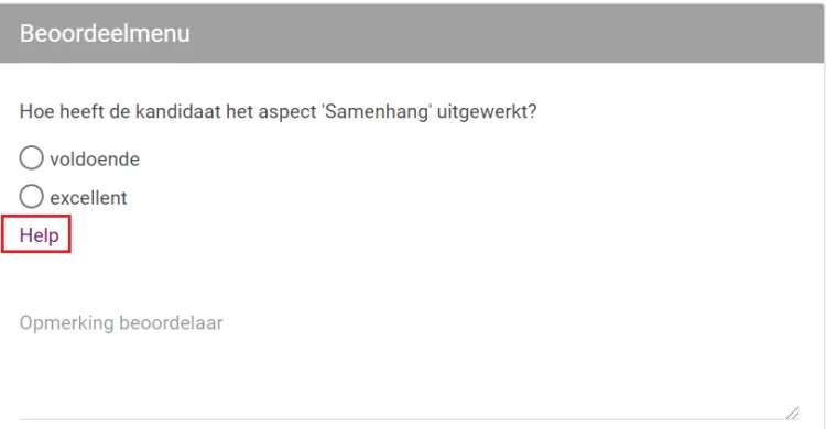 Beoordelingsmenu Globaal Beoordelingsmodel