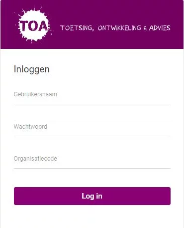 TOA Toetsplatform inlogscherm - Bureau ICE